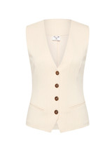 THE UPSIDE women's cream pinstripe Orion Jackie V Neck Waistcoat is a true-to-size fit and features an adjustable waist belt and welt pockets. The perfect wardrobe essential.