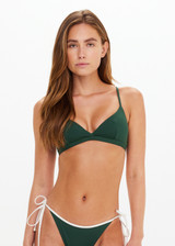 THE UPSIDE women's green Sunbathing in Capri Fixed Tri is made from recycled fabric. The triangle bikini features adjustable strap and back clip. Designed for swim.