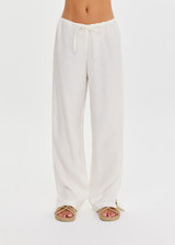 THE UPSIDE women's cream Desert House Party Pant is made from sandwash silk. The relaxed pant features drawstring waist. Designed for comfort and travel.