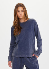 THE UPSIDE women's blue recycled cotton Soho Mali Long Sleeve Top has a relaxed fit and ribbed neckline in a sustainable, soft brushed fabric. Made for lifestyle.