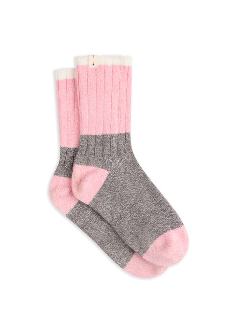 THE UPSIDE women’s grey cotton Block Crew Sock is soft and cozy, in colour blocked marled pink and cream. Made for lifestyle.