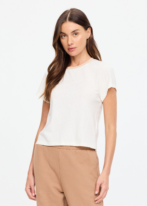 THE UPSIDE women's natural hemp cotton 70’s Tee offers a true to size fit and features contrast rib neckline and soft slub jersey texture. Made for lifestyle.