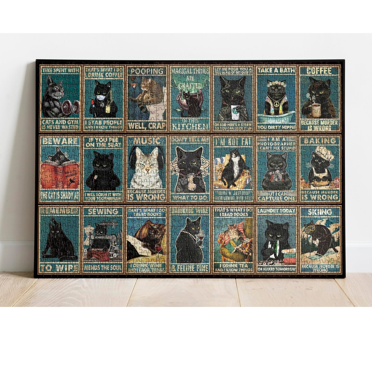 Whimsical Cat 1000 Piece Jigsaw Puzzle for Adults - Framed