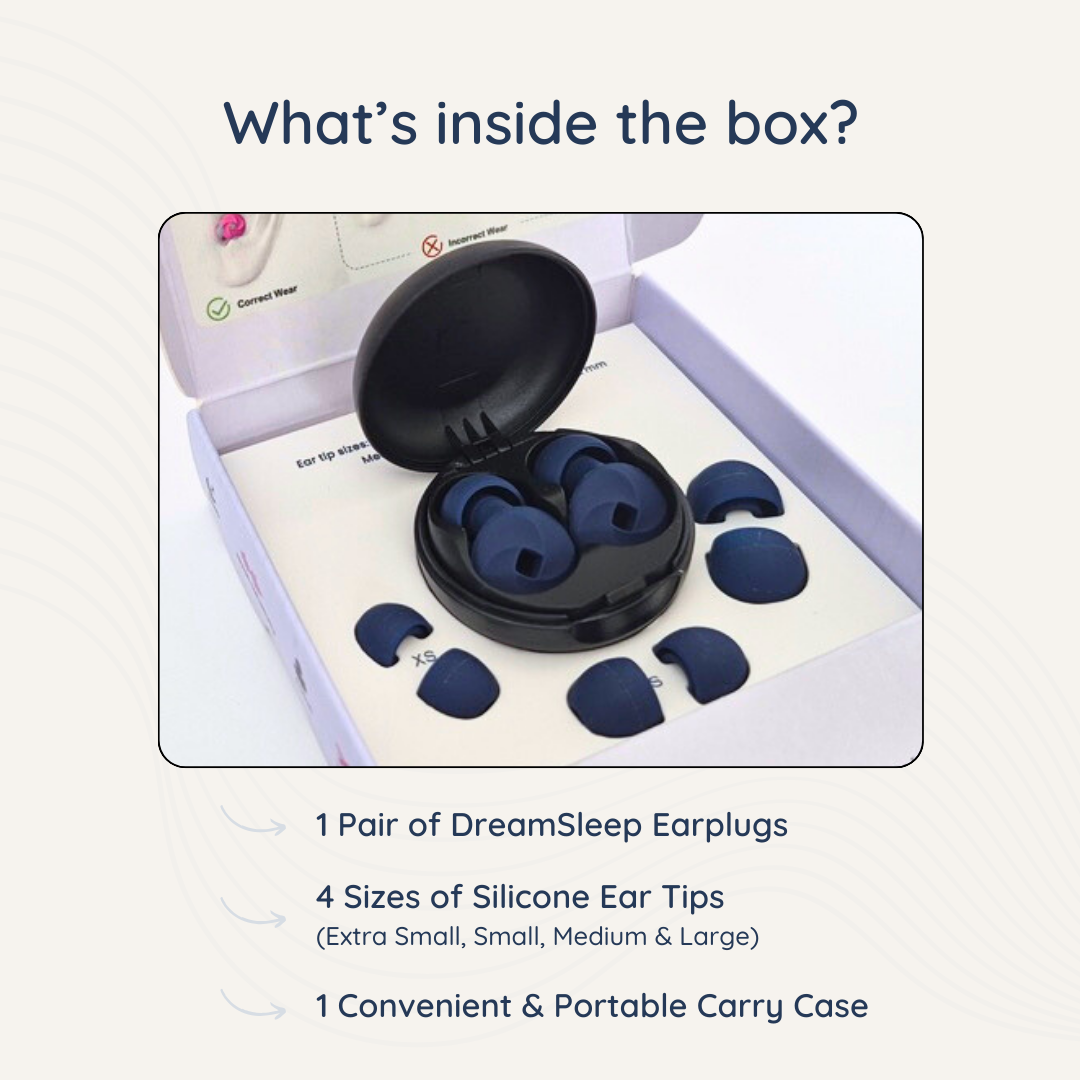 DreamSleep Earplugs for Sleeping with 4 sizes of silicone eartips and 1 carry case