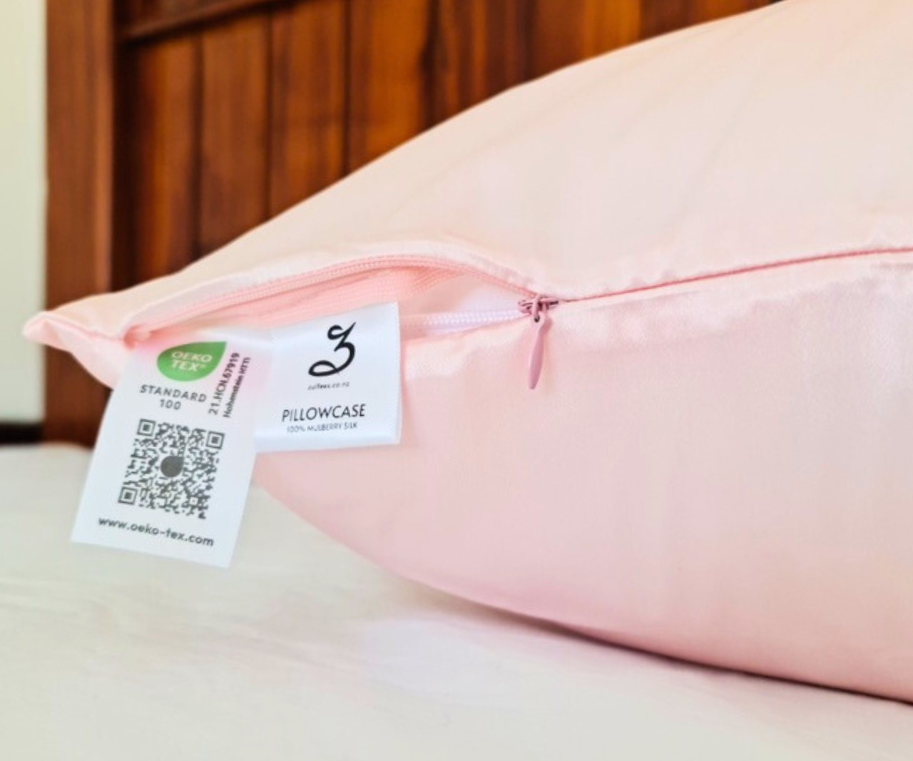 Pink Silk Pillowcase with hidden zipper enclosure, OEKO-Tex Certified