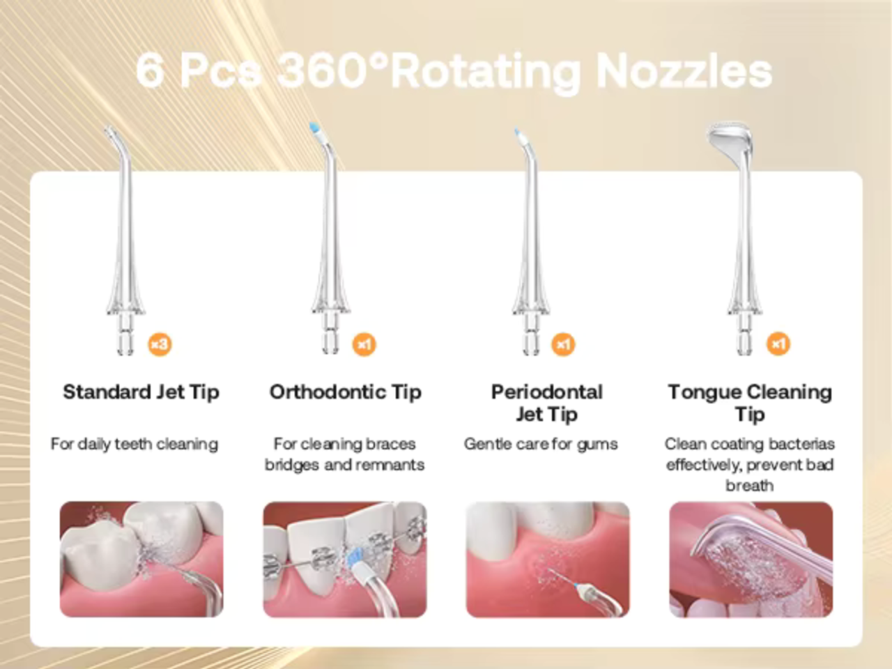 Water Flosser with Jet Tip, Water Flosser with Orthodontic Tip, Water Flosser with Periodontal Jet Tip, Water Flosser with Tongue Cleaning Tip, Best Water Flosser for Braces