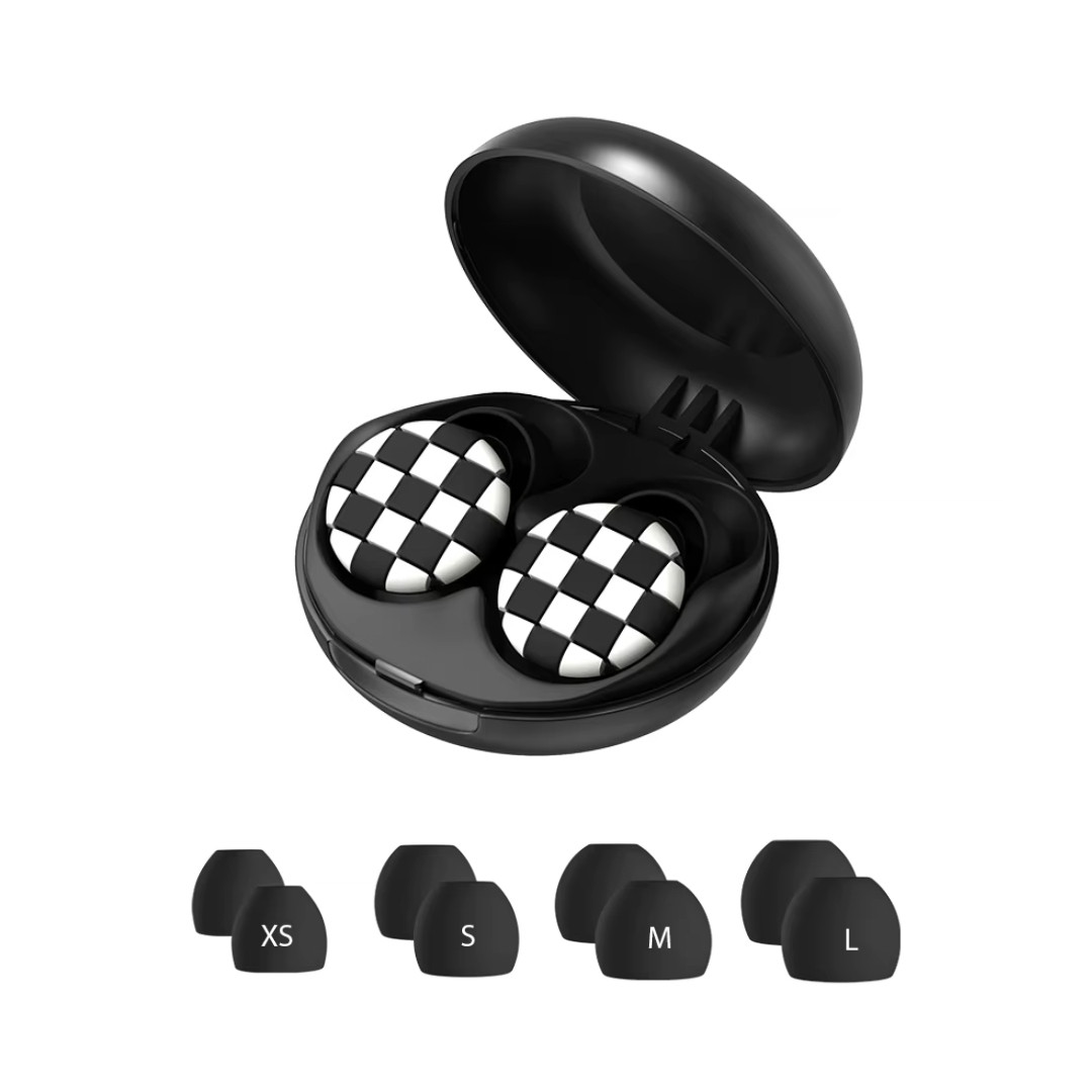 DreamCheck Earplugs with Portable Carry Case and 4 Sizes Ear Tips - Checker Black Earplugs