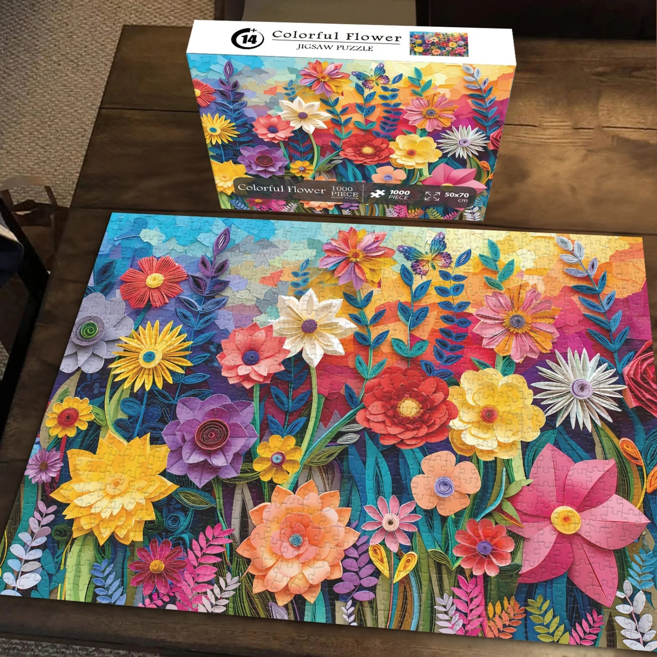 Colorful Flower 1000 Piece Jigsaw Puzzle for Adults - Completed with Box