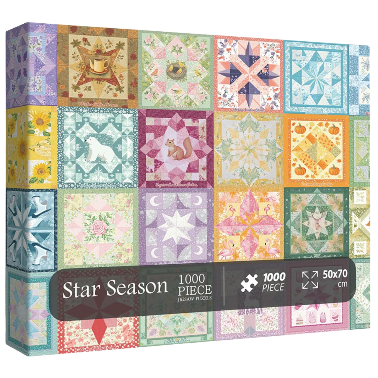 Colorful Galaxy Collage Jigsaw Puzzle 1000 Piece for Adults, Bird Deer Squirrel Pumpkin Puzzle, Funny Art Aesthetic Pretty Puzzle, Star Quilt Seasons