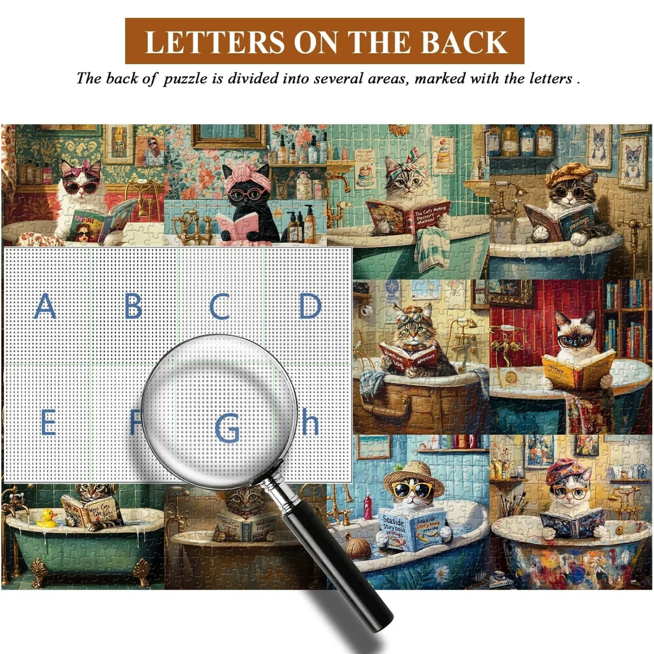 Literary Cats in Bathtubs 1000 Piece Jigsaw Puzzle for Adults - Letters on the back of the puzzle