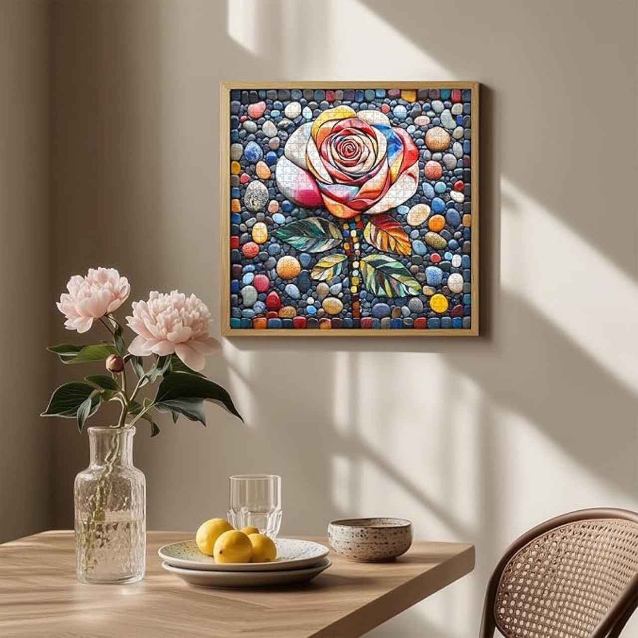 Exquisite Mosaic Art, A Stunning 1000-Piece Puzzle Featuring Breathtaking Stone Mosaic of a Blooming Rose, Blending Vibrant Colors & Intricate Details