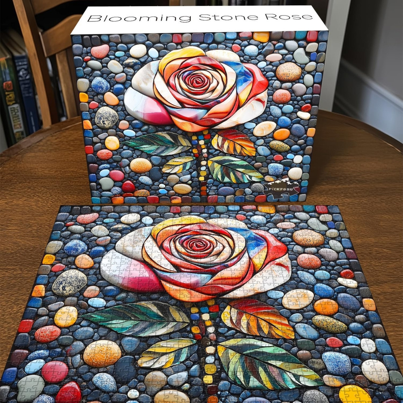 Exquisite Mosaic Art, A Stunning 1000-Piece Puzzle Featuring Breathtaking Stone Mosaic of a Blooming Rose, Blending Vibrant Colors & Intricate Details