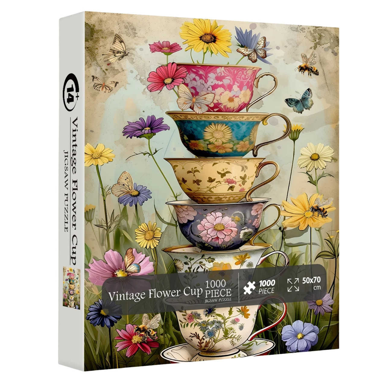 Vintage Flower Cup 1000 Piece Jigsaw Puzzle for Adults