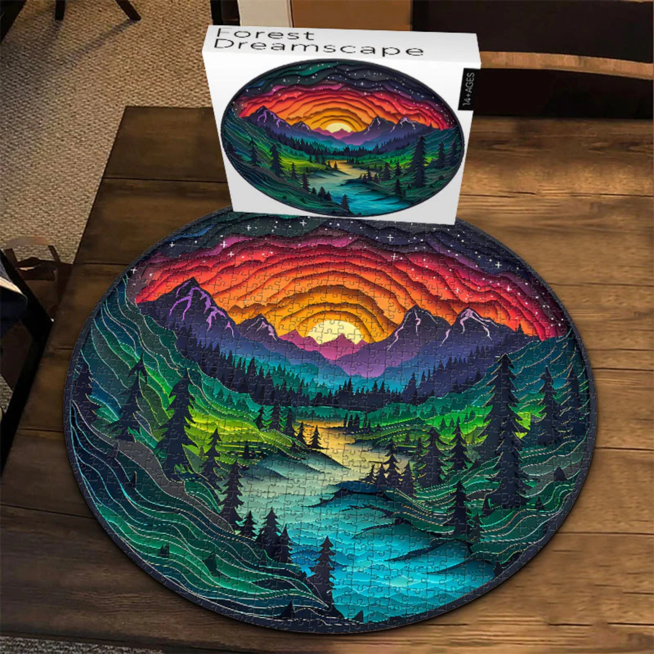 Completed Forest Dreamscape jigsaw puzzle – 1000 piece enchanting forest with soft lights and fantasy feel