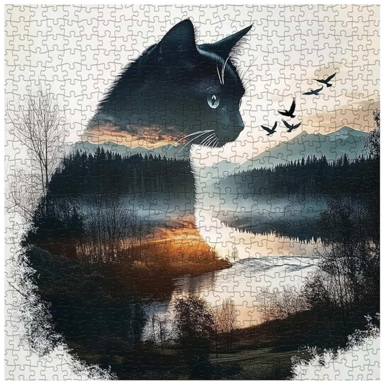 Ink Cat Scene 1000 Piece Jigsaw Puzzle for Adults  - Completed