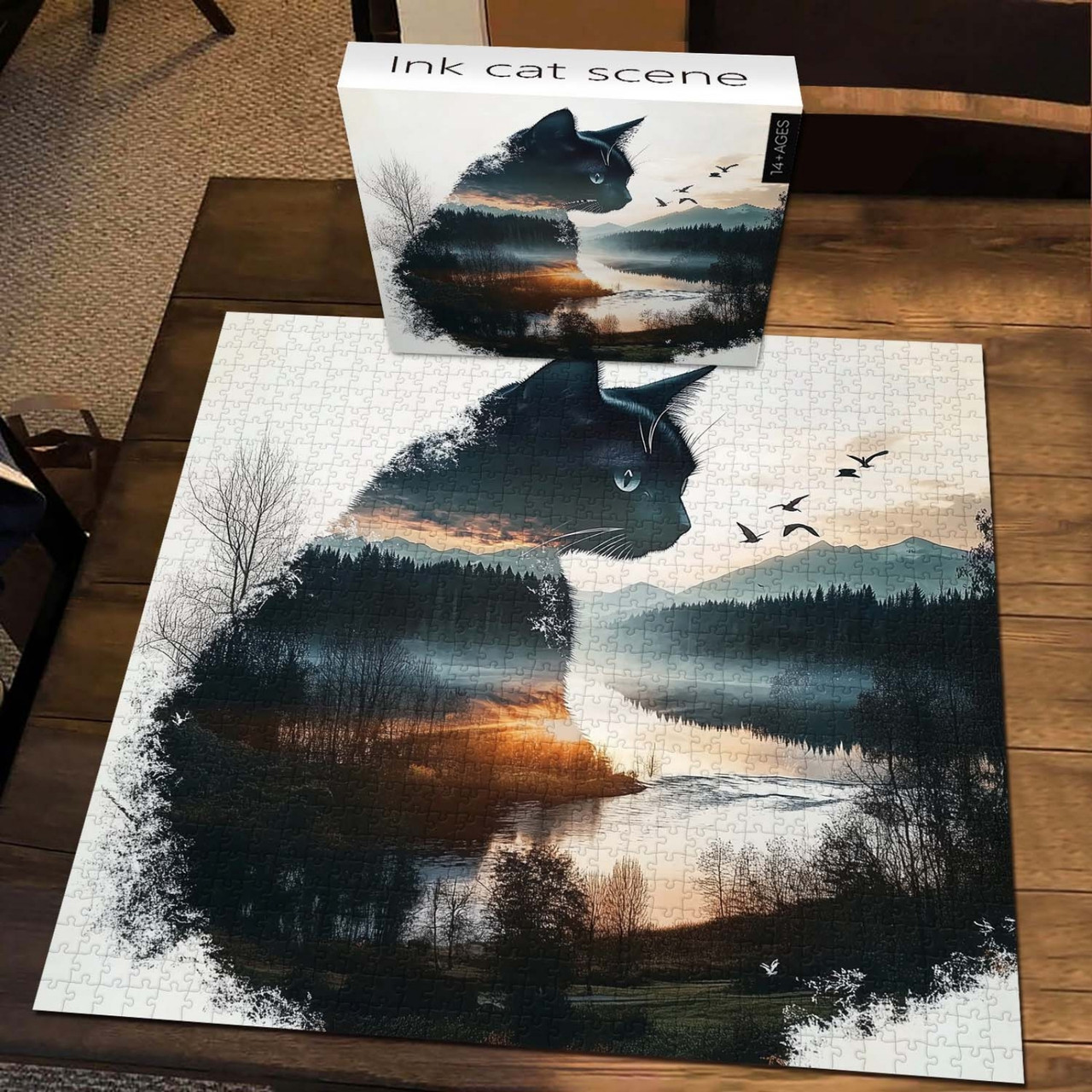 Ink Cat Scene 1000 Piece Jigsaw Puzzle for Adults - Completed with Box