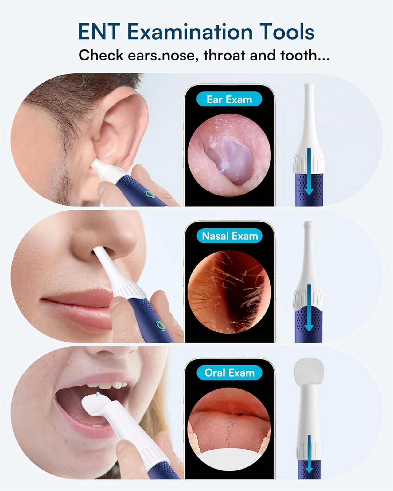 ENT Examination tools. Check ears, nose, throat and tooth.