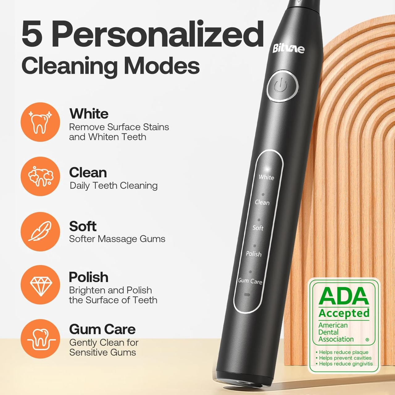 Bitvae D2 Black Electric Toothbrush with 5 Personalized Cleaning Modes
