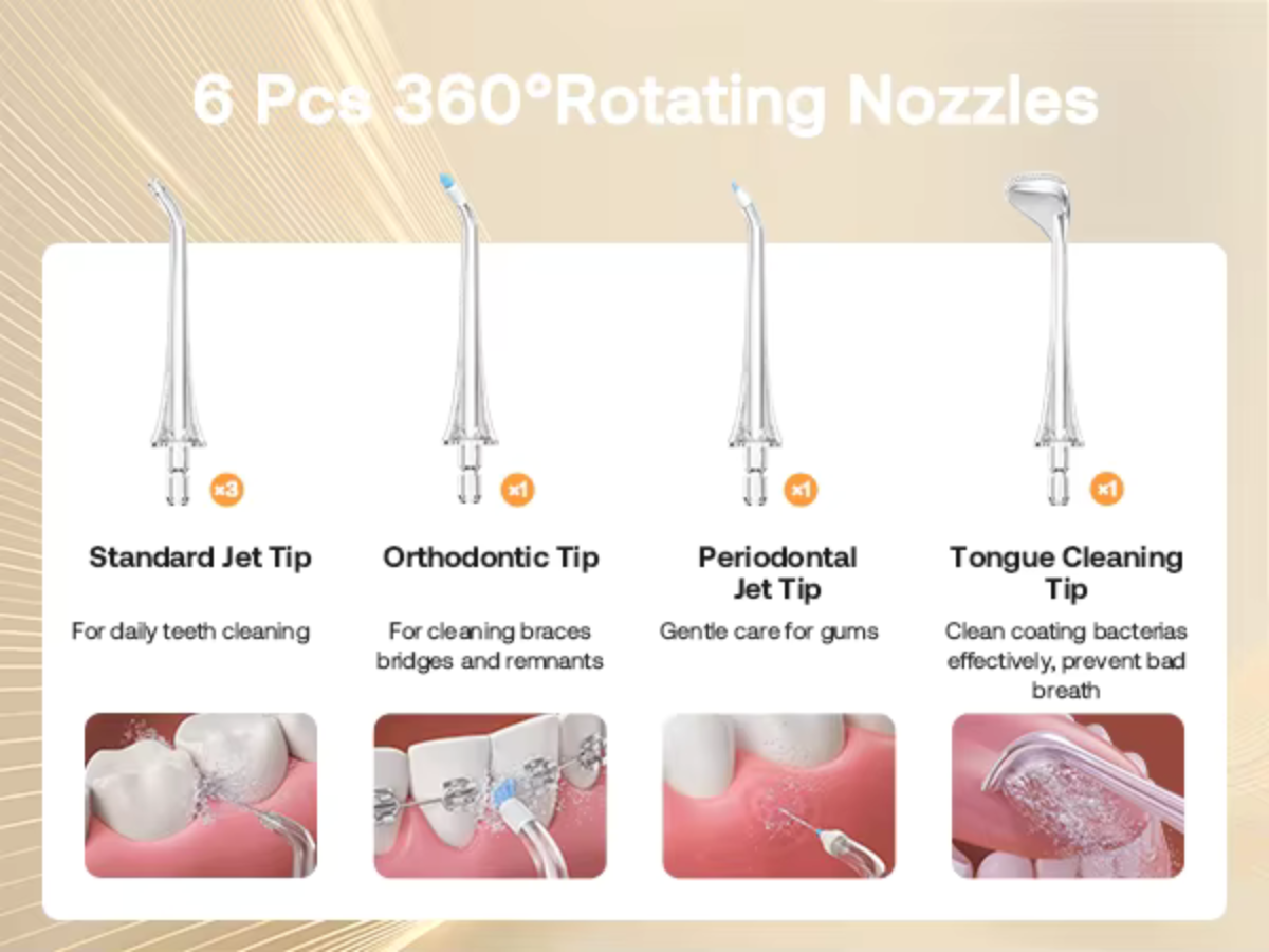 Water Flosser with Jet Tip, Water Flosser with Orthodontic Tip, Water Flosser with Periodontal Jet Tip, Water Flosser with Tongue Cleaning Tip, Best Water Flosser for Braces