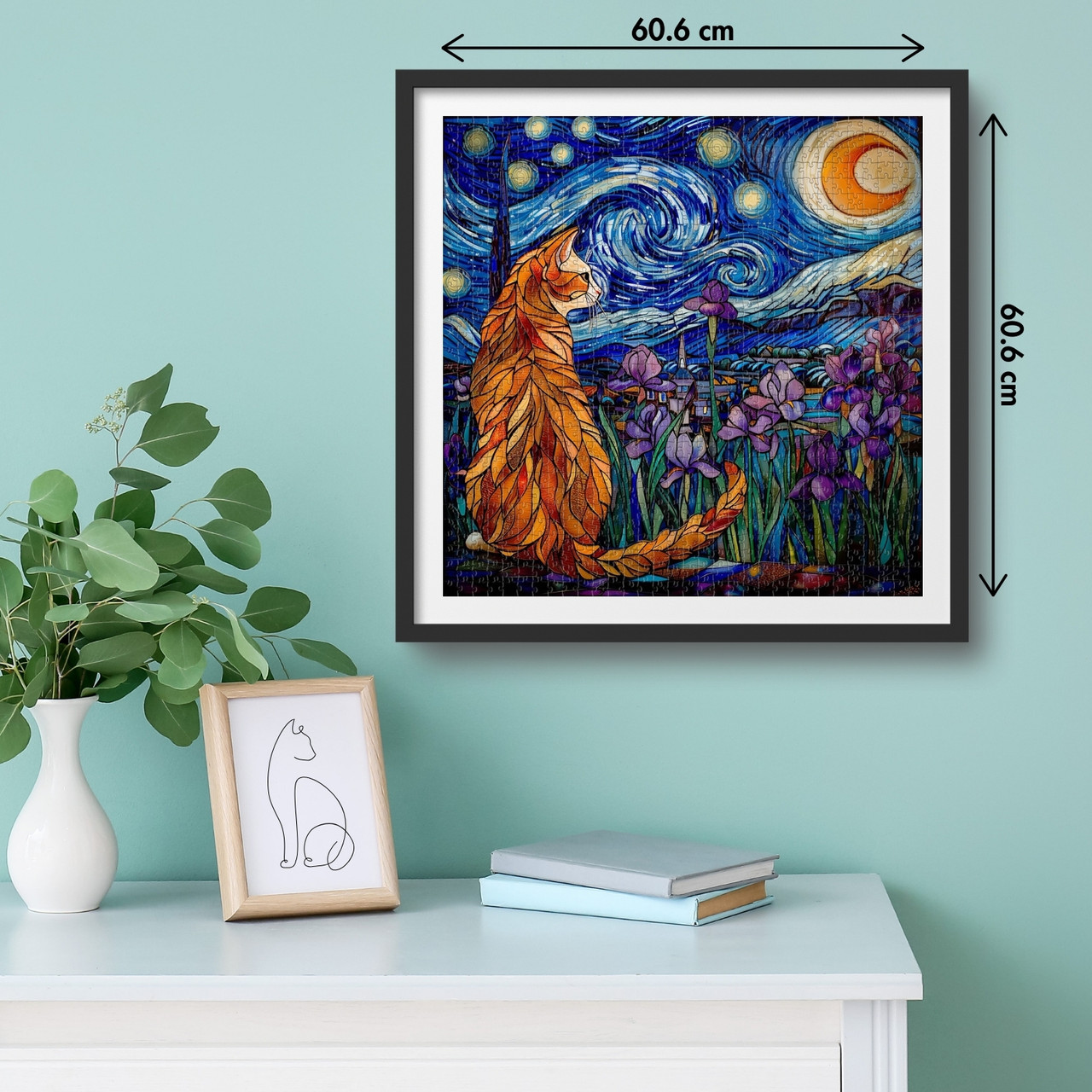 Moonlit Cat 1000 Piece Jigsaw Puzzle for Adults - Framed