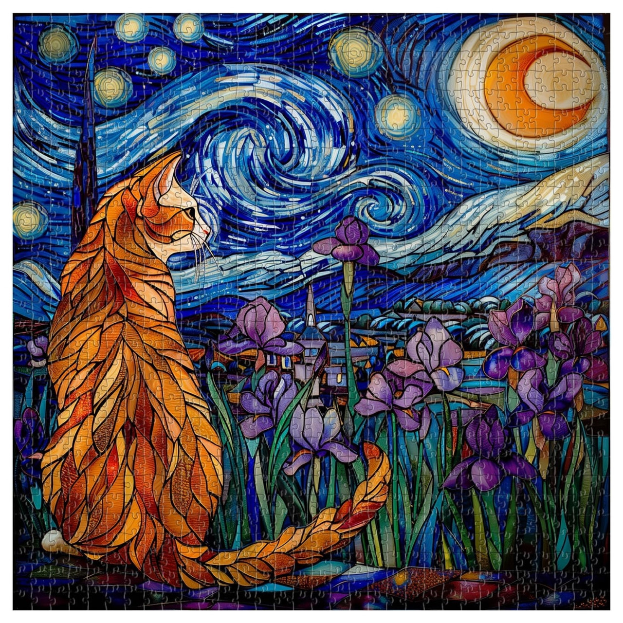 Moonlit Cat 1000 Piece Jigsaw Puzzle for Adults - Completed