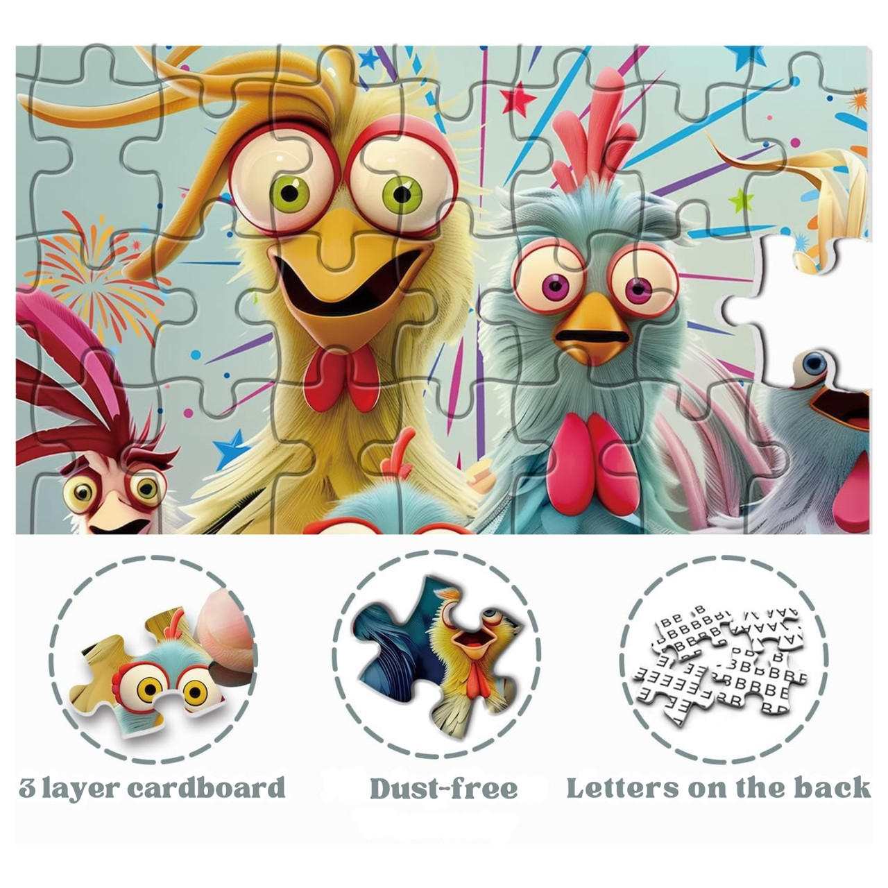 Chicken Family 1000 Piece Jigsaw Puzzle for Adults - 3 layer cardboard, dust free and letters on the back of the puzzle for easy sorting