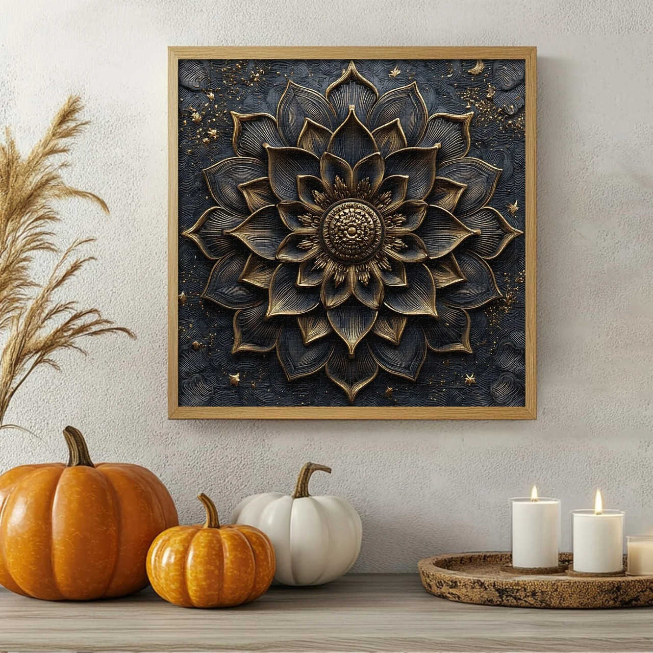 Black Gold Flower 1000 Piece Jigsaw Puzzle for Adults - Framed