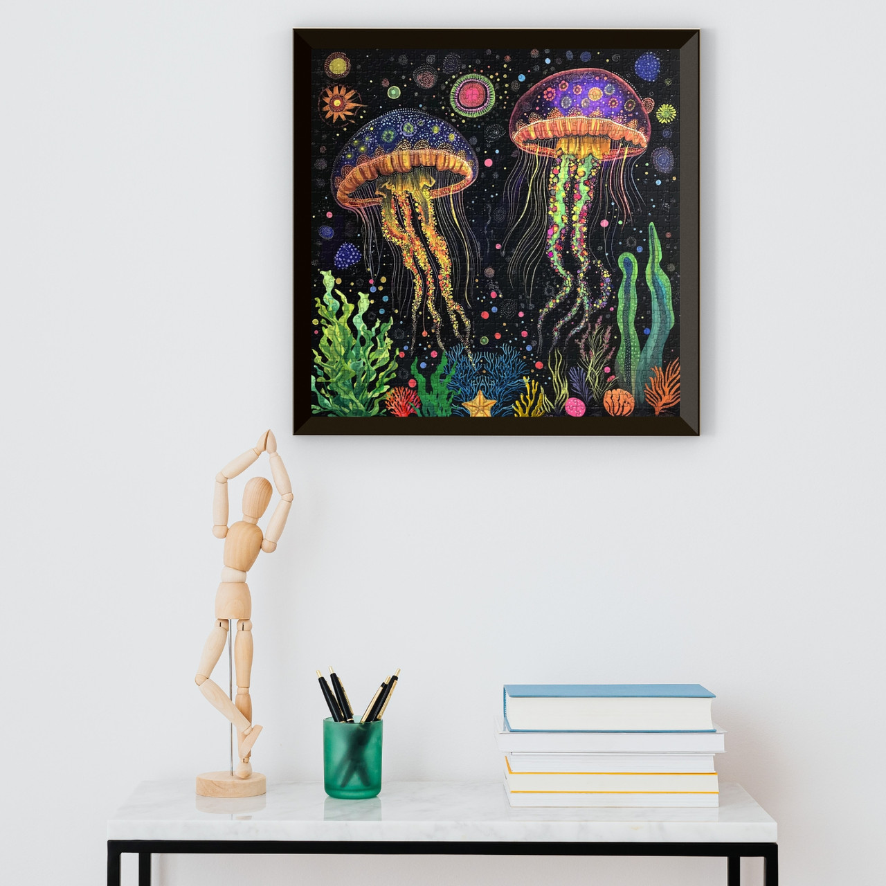 Dance of Brilliant Jellyfish 1000 Piece Jigsaw Puzzle for Adults - Framed