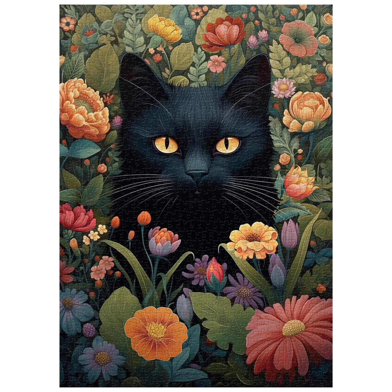 Cat And Flowers 1000 Piece Jigsaw Puzzle for Adults - Completed