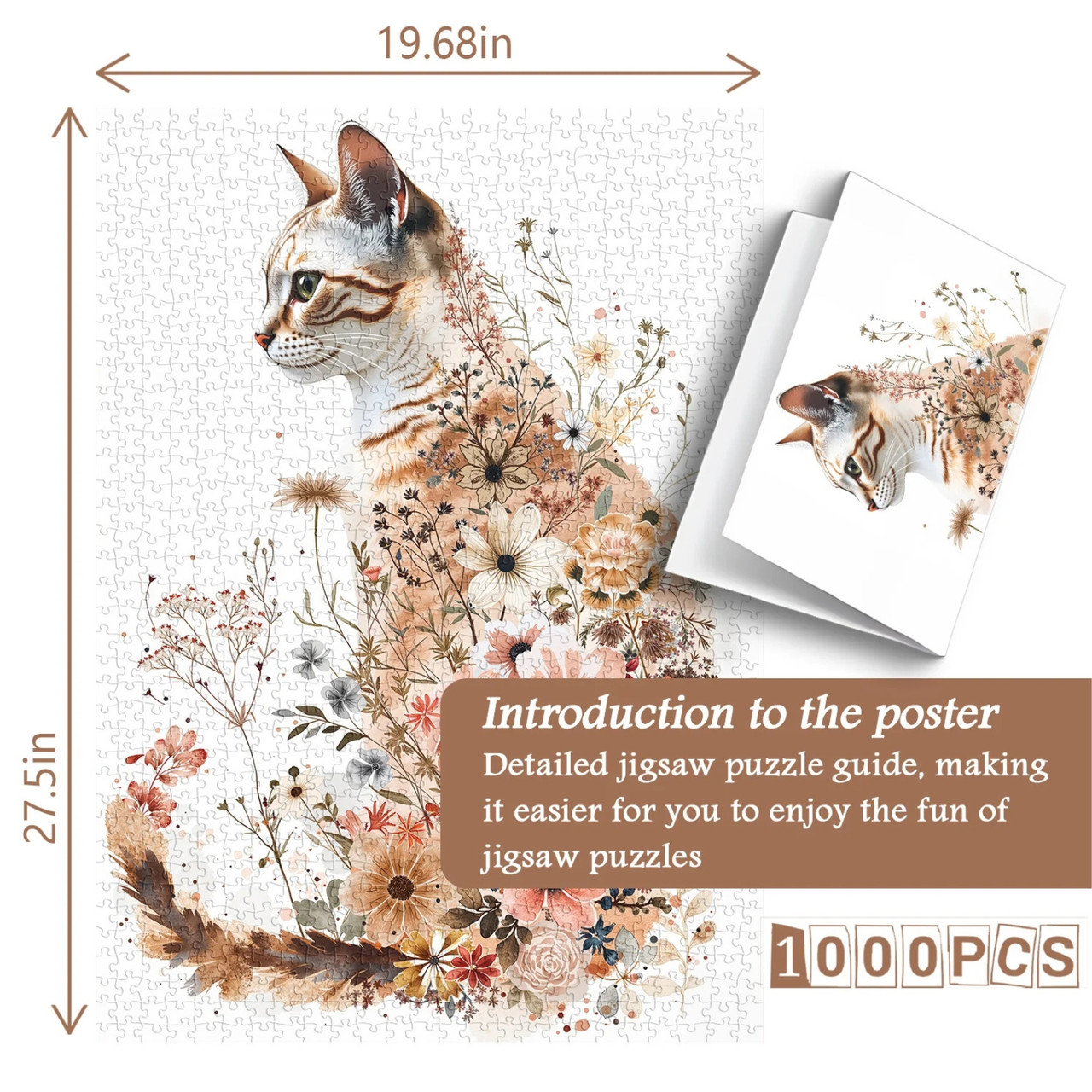 Flower Cat 1000 Piece Jigsaw Puzzle for Adults - Completed with Poster