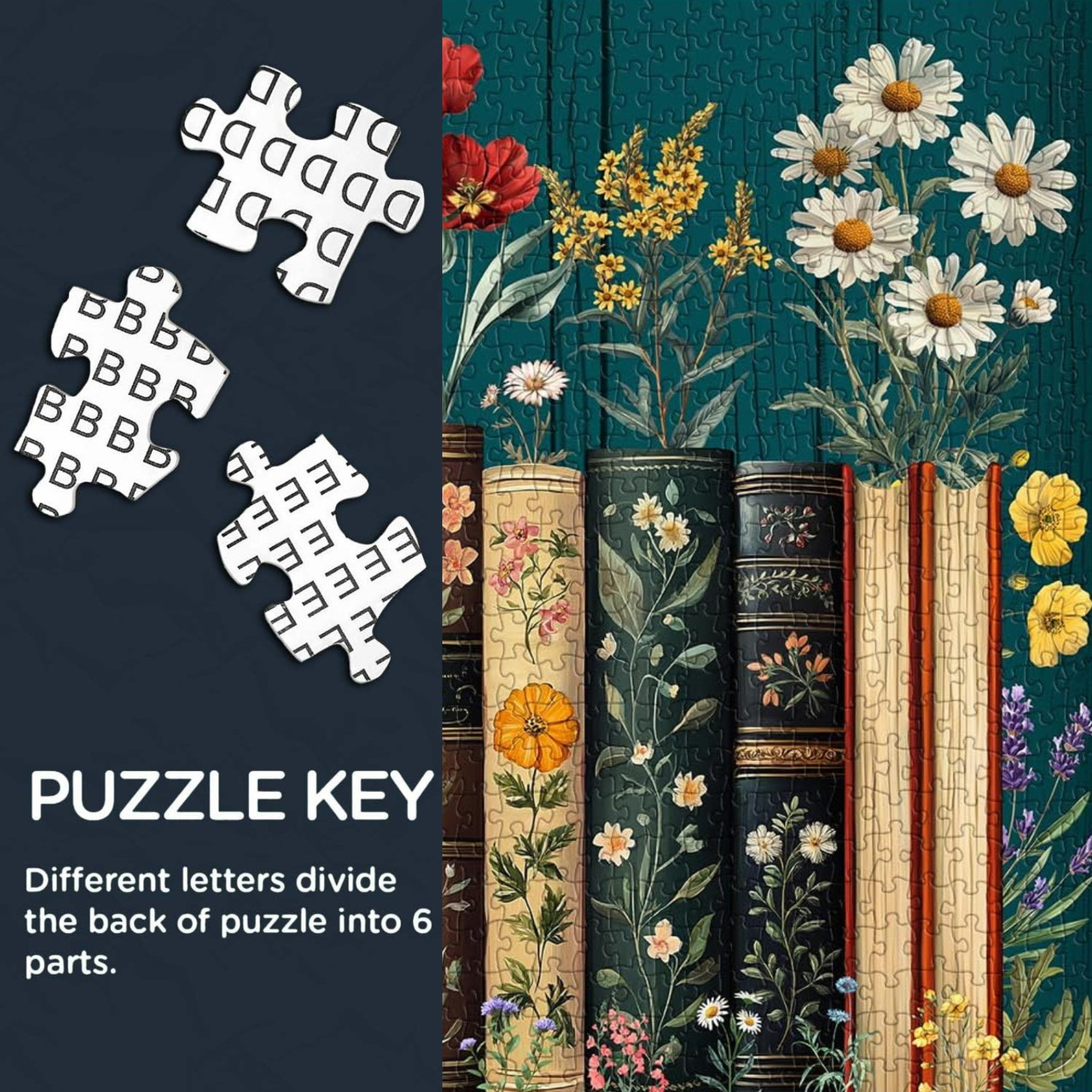 Literary Blossoms 1000 Piece Jigsaw Puzzle for Adults - Letters on the back of the puzzle for easy sorting
