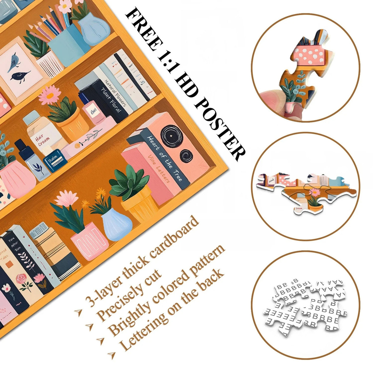 Cozy Storage Cabinet 1000 Piece Jigsaw Puzzle for Adults - 3-layer thick cardboard, precisely cut, brightly colored pattern and lettering on the back