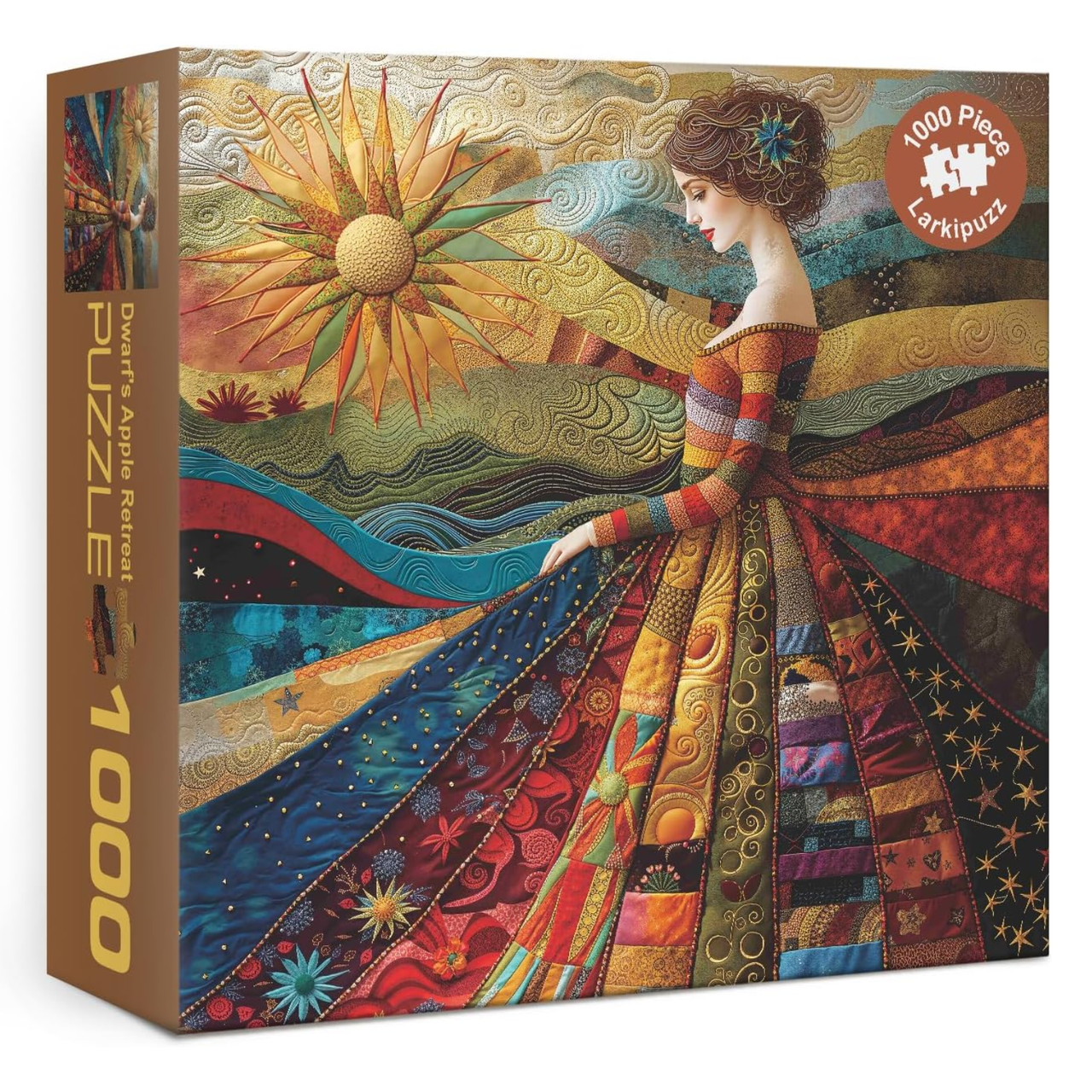 Vintage Woman Patch Puzzle for Adults 1000 Pieces, Pretty Quilt Sewing Jigsaw Puzzle, Colorful Impossible Art Puzzle