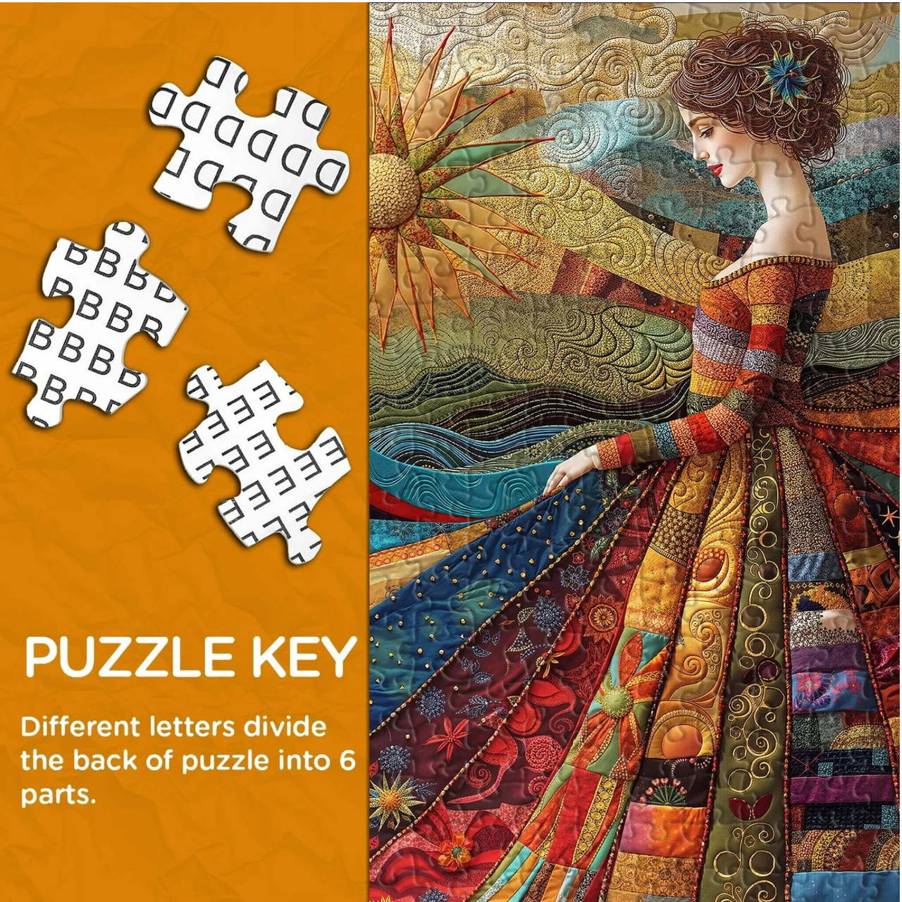Vintage Woman Patch Puzzle for Adults 1000 Pieces, Pretty Quilt Sewing Jigsaw Puzzle, Colorful Impossible Art Puzzle