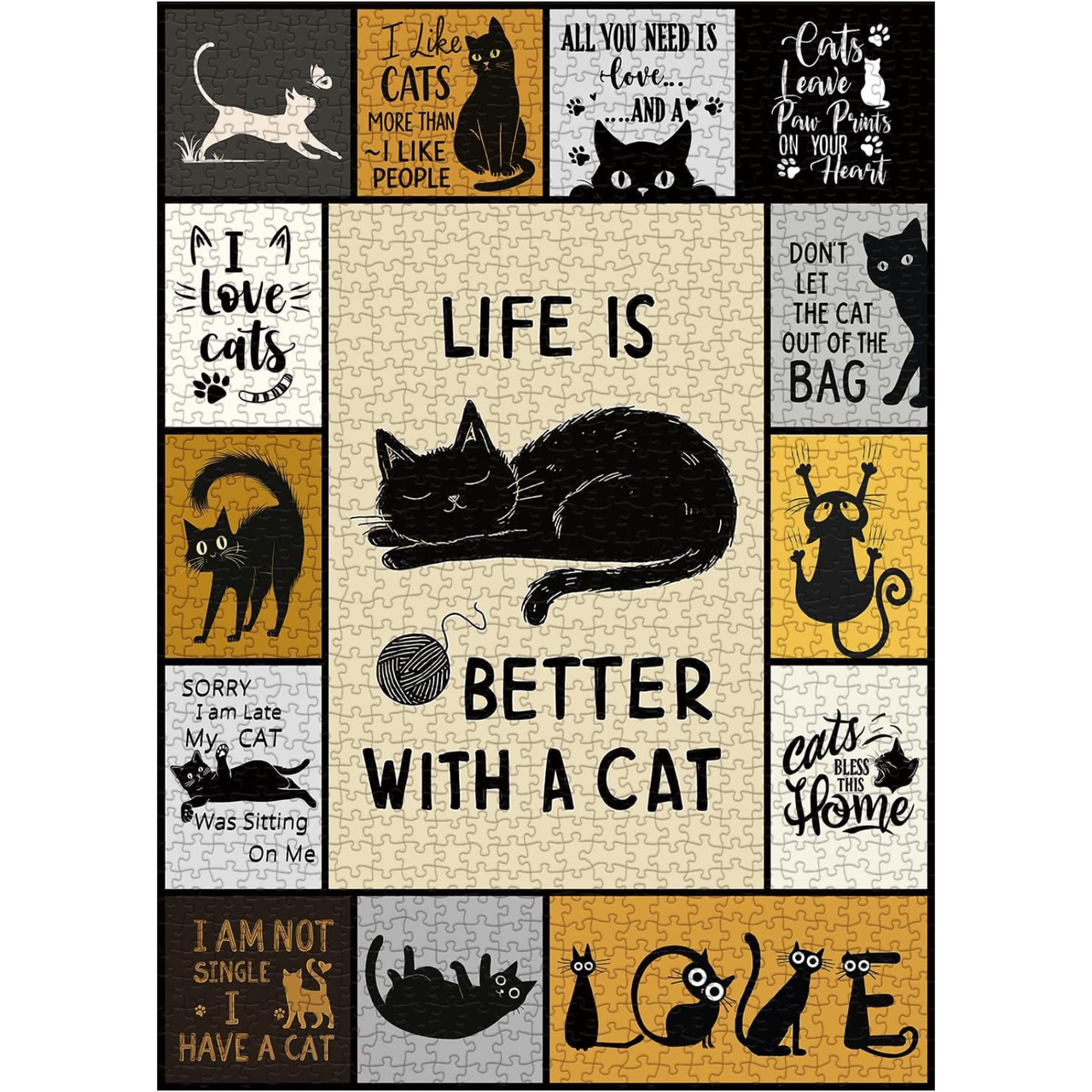 Funny Cat Quotes Collage Puzzle for Adults