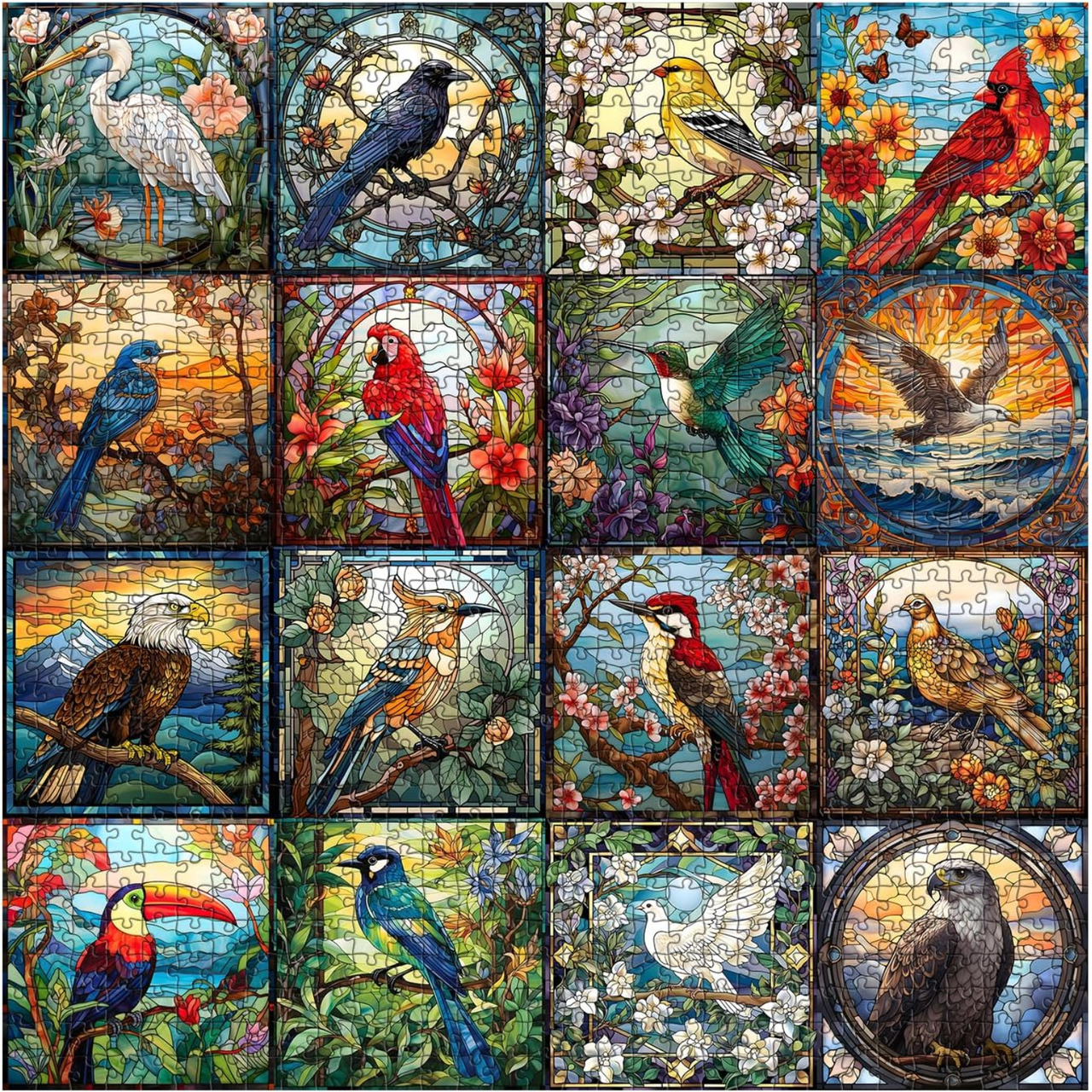 Birds Art Stained Glass Jigsaw Puzzle for Adults 1000 Pieces - Perfect Gift for Bird Lovers