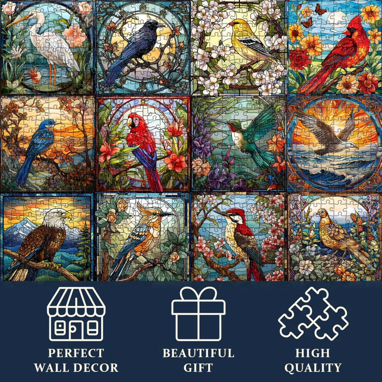 Birds Art Stained Glass Jigsaw Puzzle for Adults 1000 Pieces - Perfect Gift for Bird Lovers