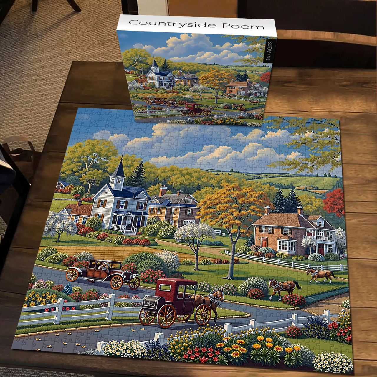 Countryside Poem 1000 Piece Jigsaw Puzzle for Adults, Rural Town Farm Puzzle
