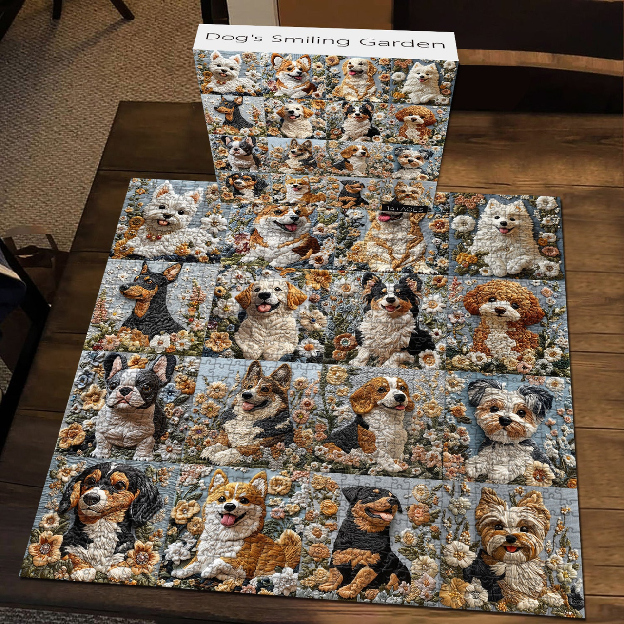 Cute and Funny Dog with Flowers Jigsaw Puzzle 1000 Pieces