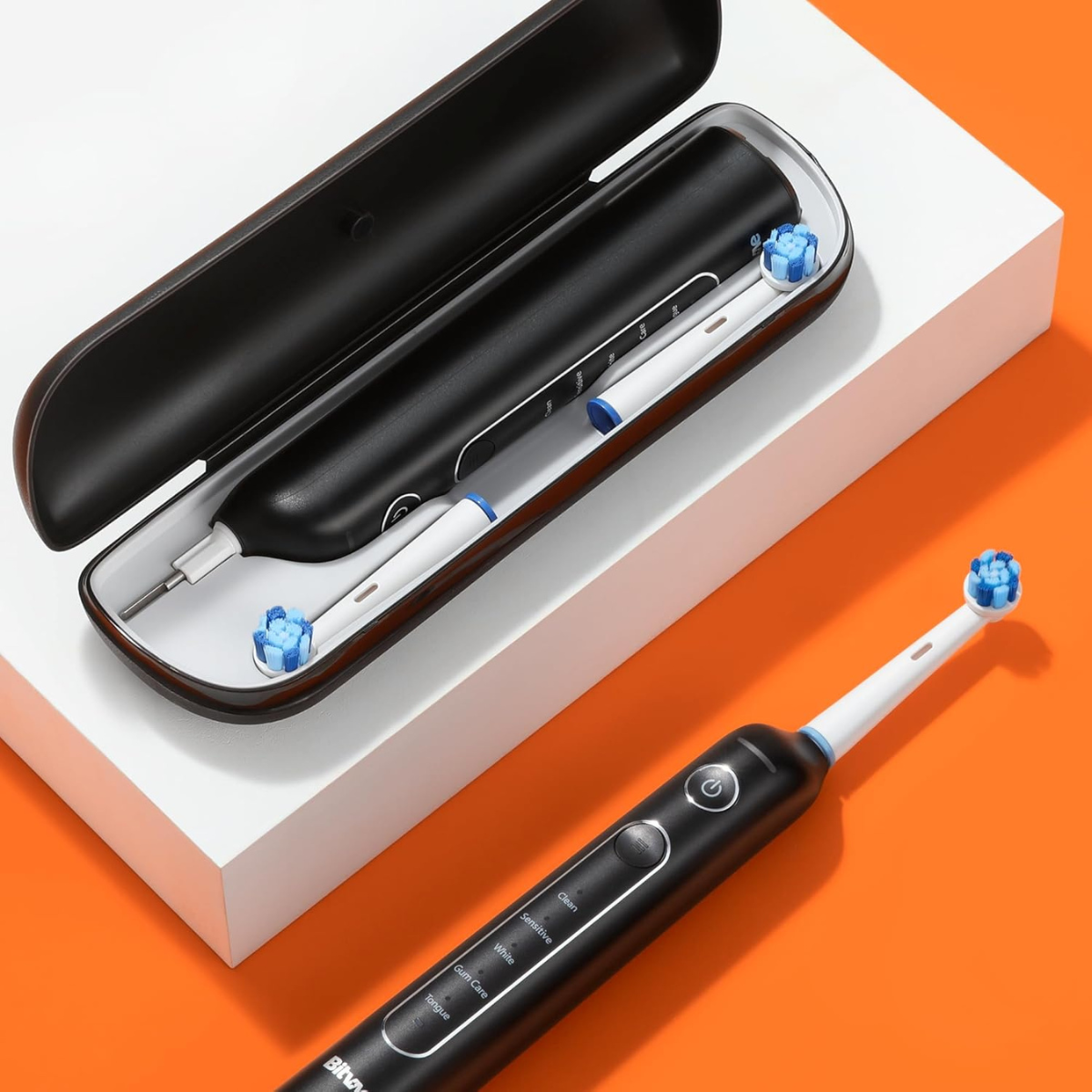 Bitvae R2 Rotating Electric Toothbrush with Pressure Sensor, 8 Brush Heads, 5 Modes, USB Rechargeable, Travel Case, 2-Minute Timer, Waterproof, Black