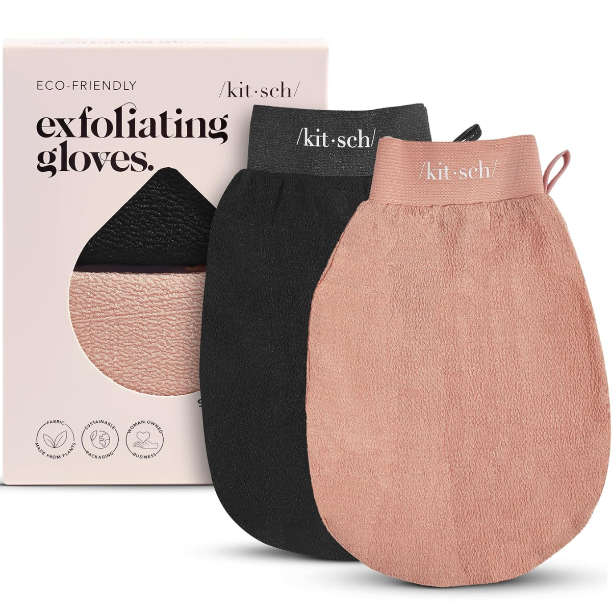 Kitsch Exfoliating Gloves 2pc Set - Black & Terracotta