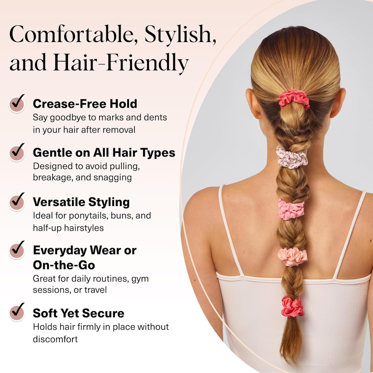 Kitsch Satin Scrunchies No Crease Hair Ties for All Hair Types 5pc Set - Assorted Cherry Blossom