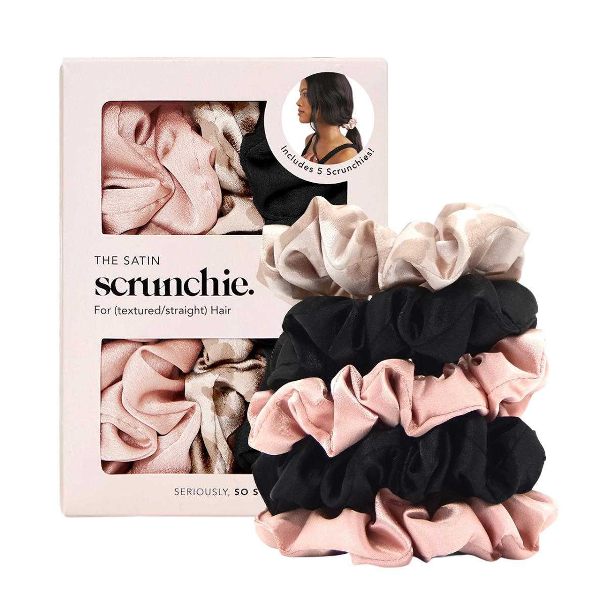 Kitsch Satin Scrunchies for Women - Softer Than Silk Scrunchies | Hair Ties No Damage for Frizz-Free Sleep | Ideal Gifts for Women, Assorted, 5pcs
