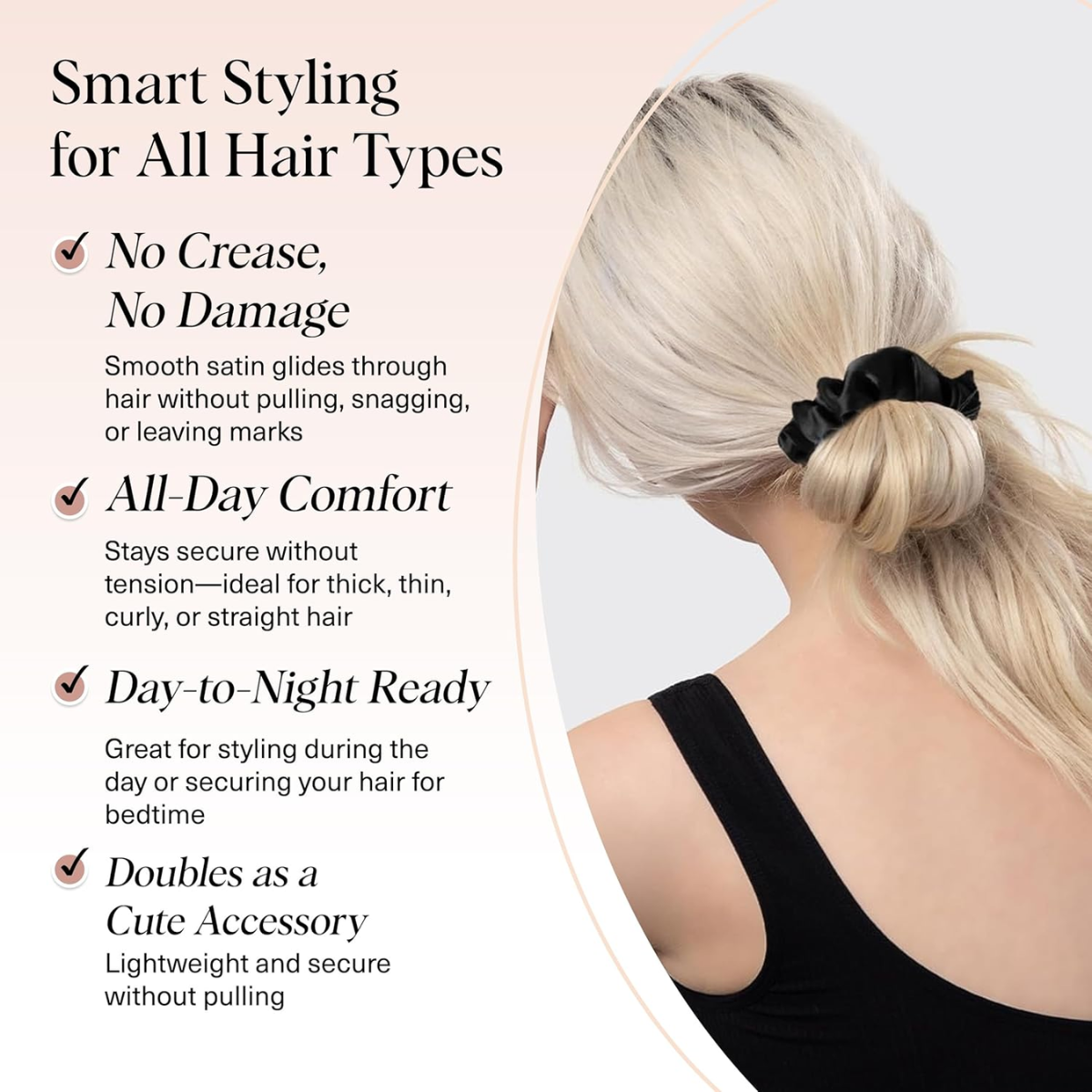 Kitsch Satin Scrunchies for Women – No Crease Hair Ties – Soft Satin Hair Scrunchies for Girls – Frizz Free, Gentle, Stylish Hair Accessories | Ideal Gifts for Women – Black, 5 pcs