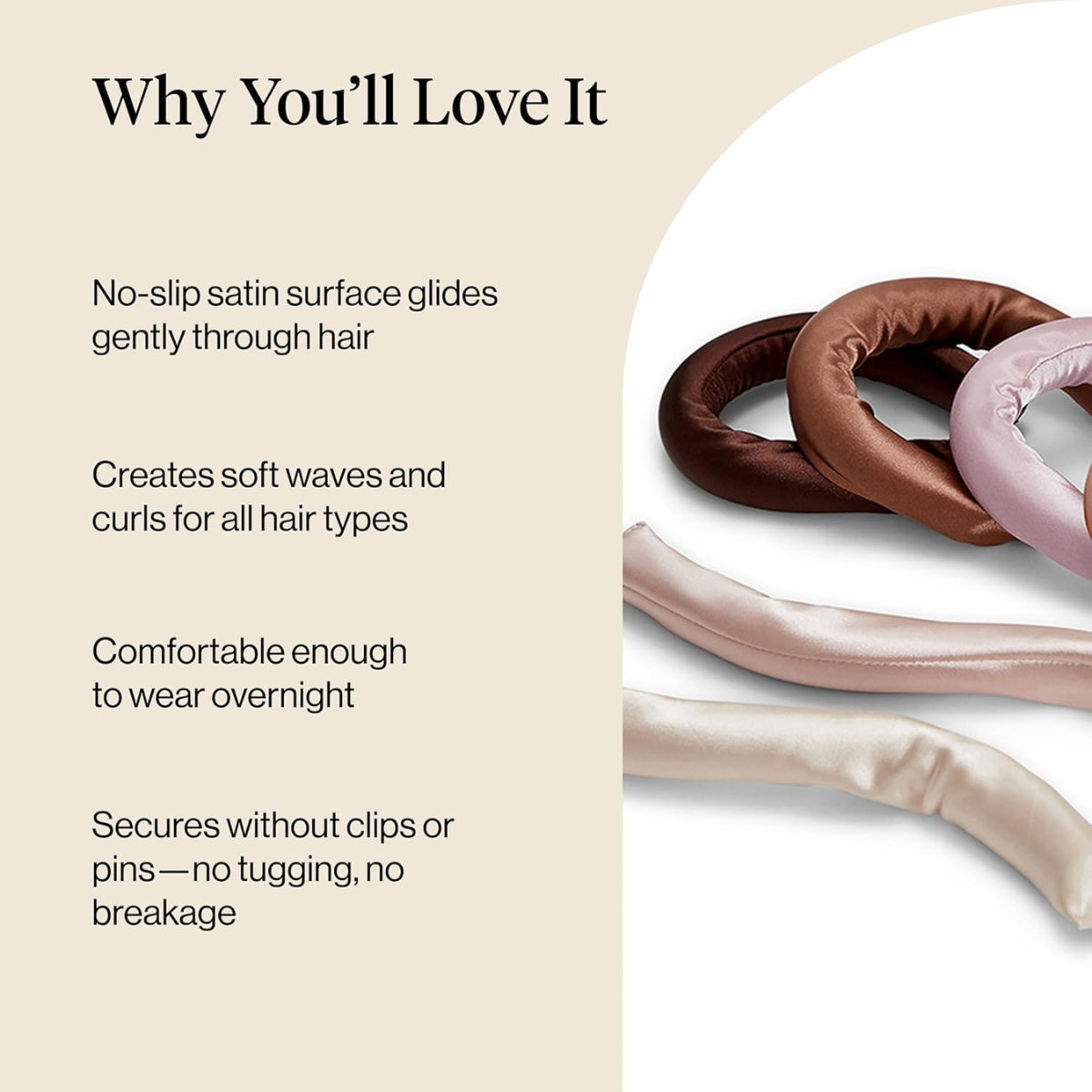 Kitsch Satin Heatless Hair Curlers – No Heat Hair Curlers to Sleep In for Overnight Curls – Soft Heatless Curling Rods for Women with Short & Long Hair - Alternative to Heat Styling – 6 pcs, Rosewood