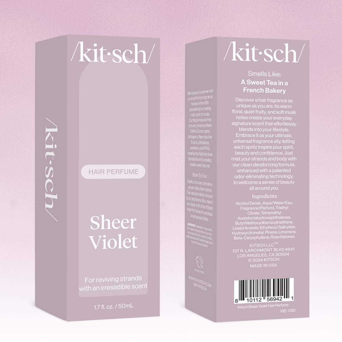 Kitsch Hair Perfume for Women - Sheer Violet | Clean, Deodorizing & Patented Odor-Eliminating Technology Hair Spray & Body Mist - Freshen Hair, Body & Pillows - Raspberry, Soft Musk Scent - 50mL