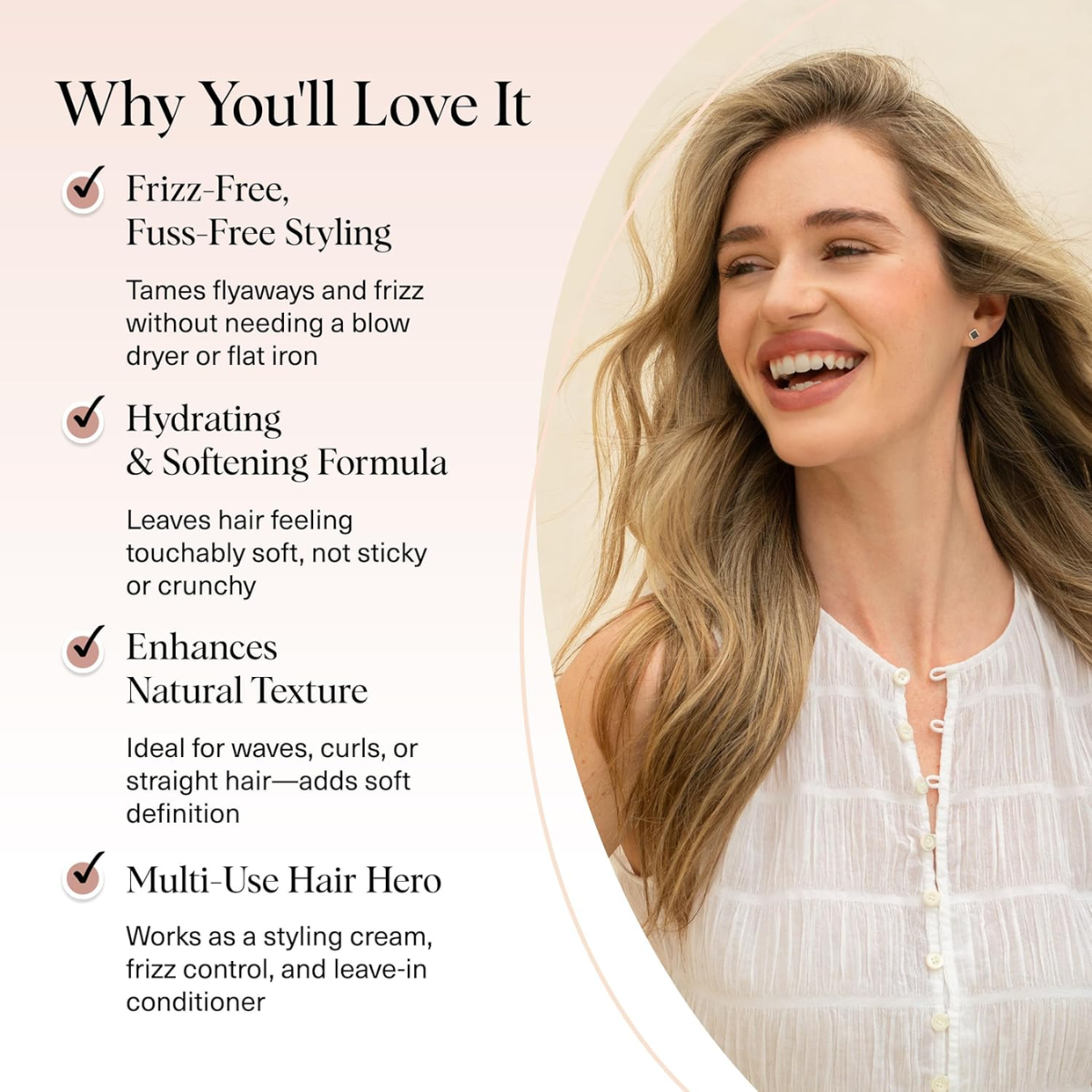 Kitsch Smoothing Air Dry Cream for Hair – Frizz Control Hair Care Product with Castor Oil & Coconut Oil – Weightless Styling Cream - Enhances Natural Texture Appearance | Ideal Gifts for Women – 5 oz