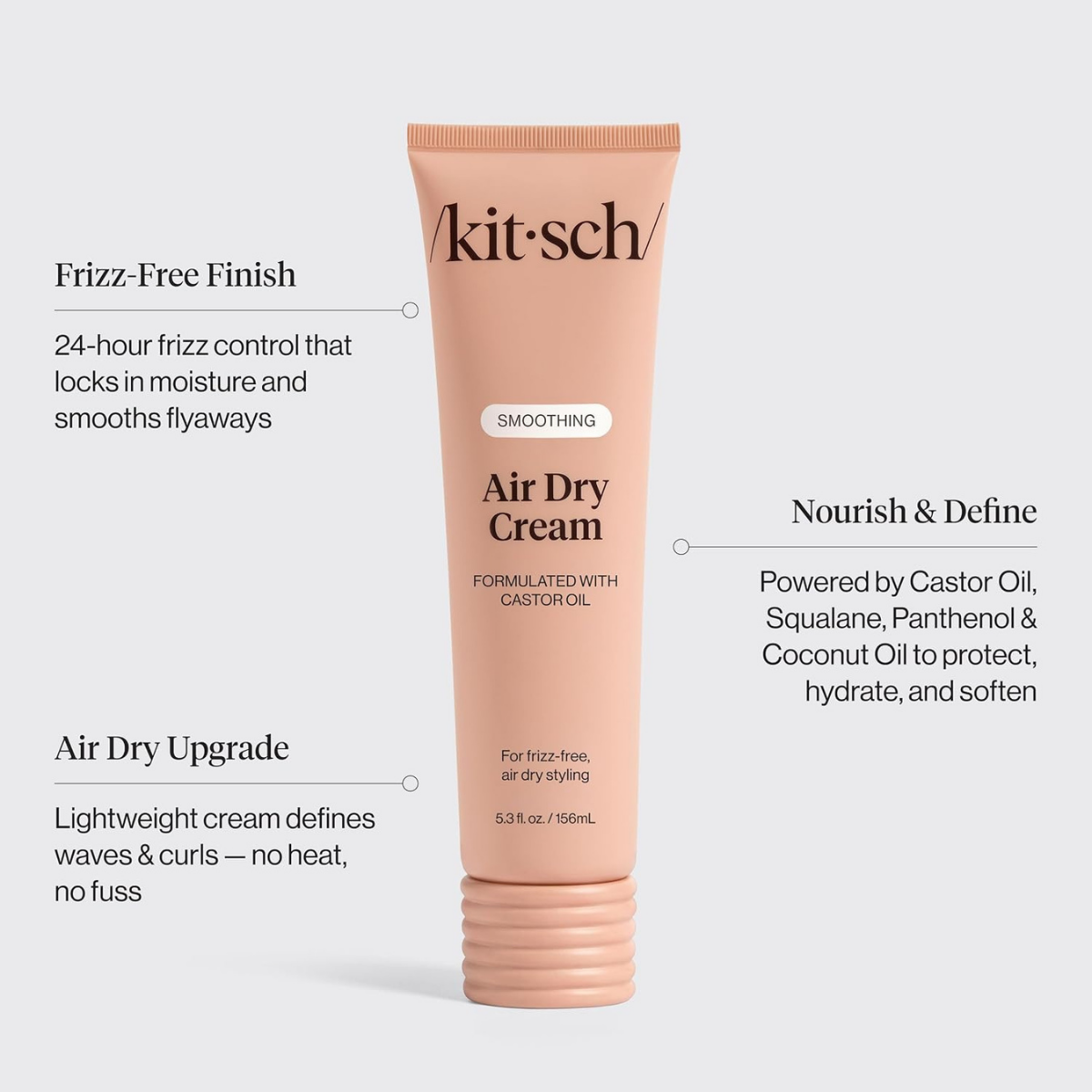 Kitsch Smoothing Air Dry Cream for Hair – Frizz Control Hair Care Product with Castor Oil & Coconut Oil– Weightless Styling Cream- Enhances Natural Texture Appearance