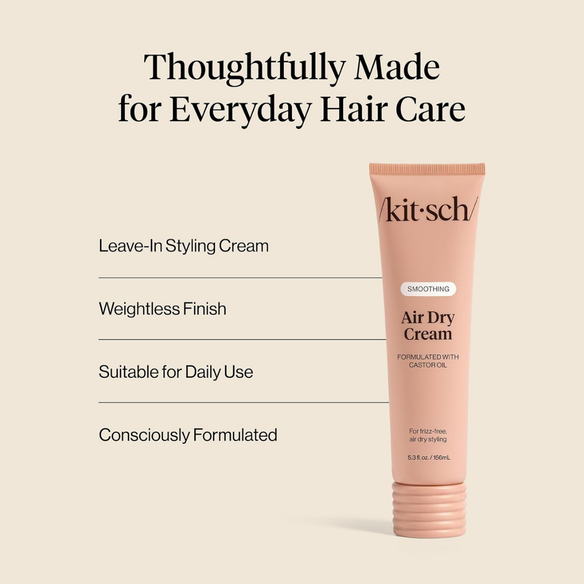 Kitsch Smoothing Air Dry Cream for Hair – Frizz Control Hair Care Product with Castor Oil & Coconut Oil– Weightless Styling Cream- Enhances Natural Texture Appearance