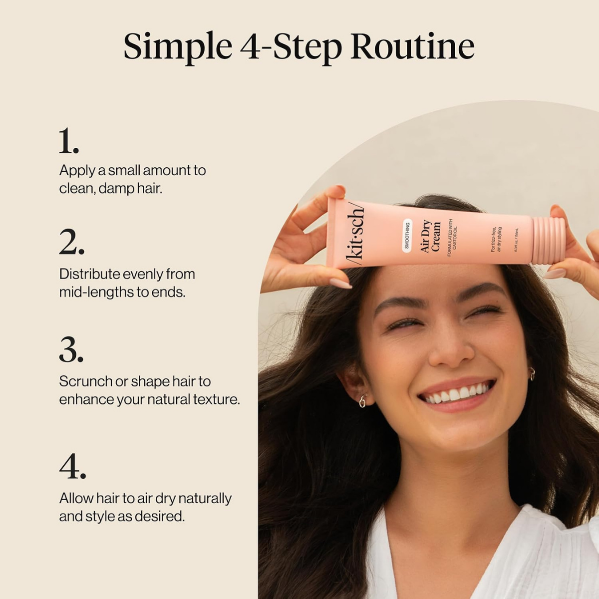 Kitsch Smoothing Air Dry Cream for Hair – Frizz Control Hair Care Product with Castor Oil & Coconut Oil– Weightless Styling Cream- Enhances Natural Texture Appearance